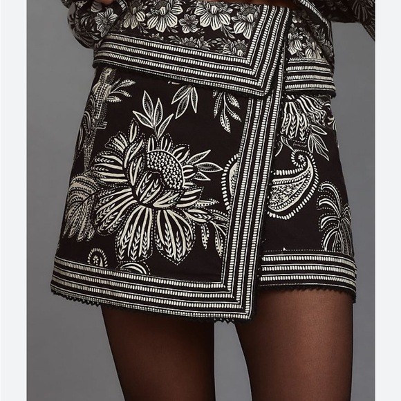 Farm Rio Paisley Bloom Fold Over Waist skirt black and white Size 24 - Picture 10 of 10